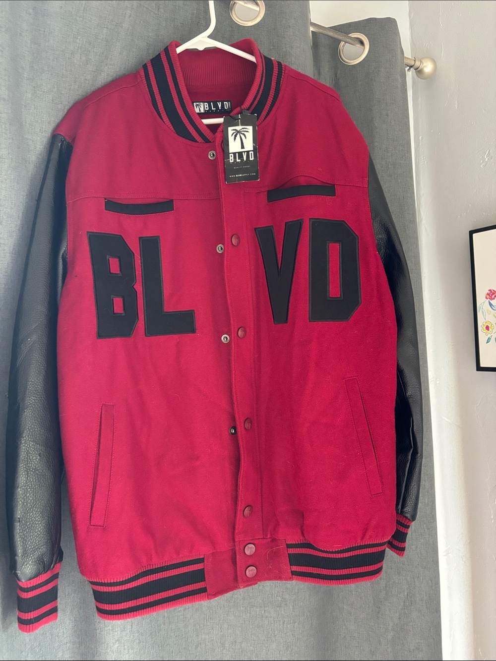 BLVD Red and Black Varsity Jacket with Bold Appliqué